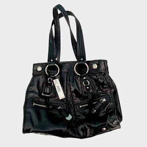 DKNY Black Patent Leather Tote Shoulder Bag Purse Handbag Designer Y2K NWT